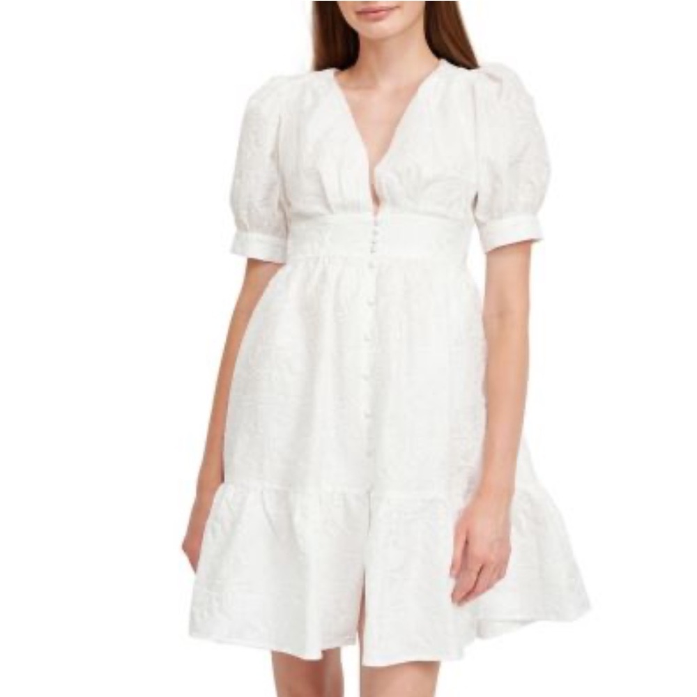 En Saison Ivory Textured Puff Sleeve Dress